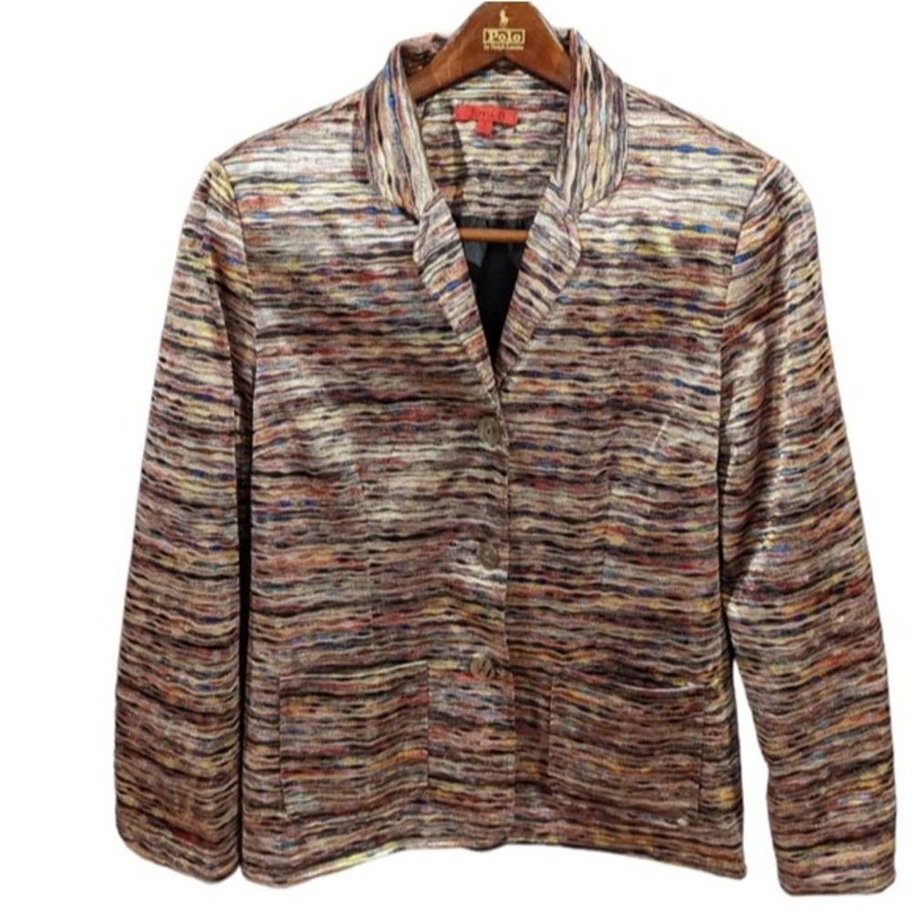 Joni B. Polyester Multi Color Metallic Blazer Jacket Size Medium
